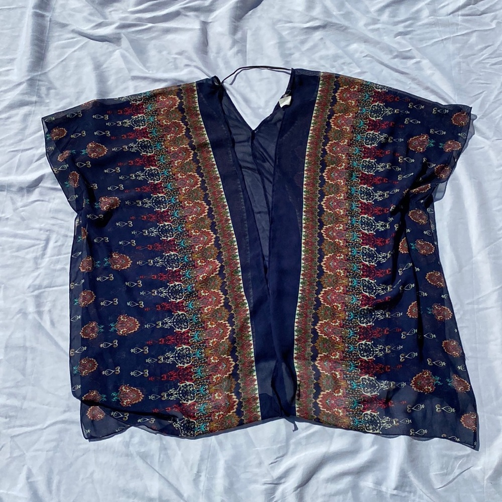 Navy Sheer Wrap Top